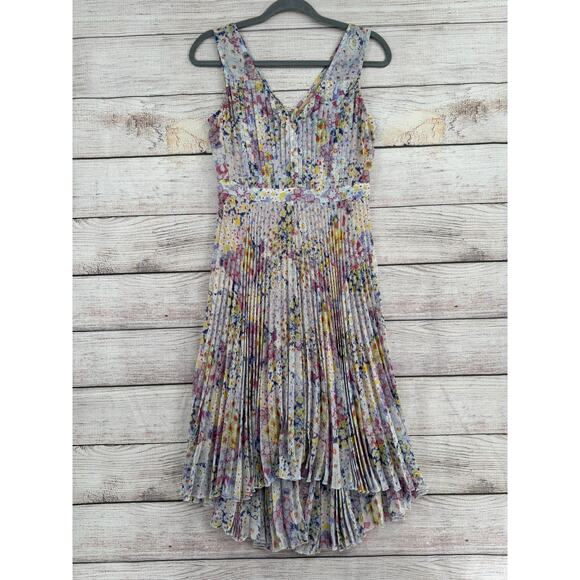 Plenty by Tracy Reese Floral Pleated High Low Dress Womens 2 Multicolor Back Zip - Picture 1 of 10